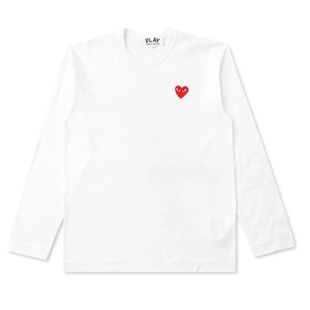 Comme Des Garçons Play Long Sleeve T-shirt - White with red heart